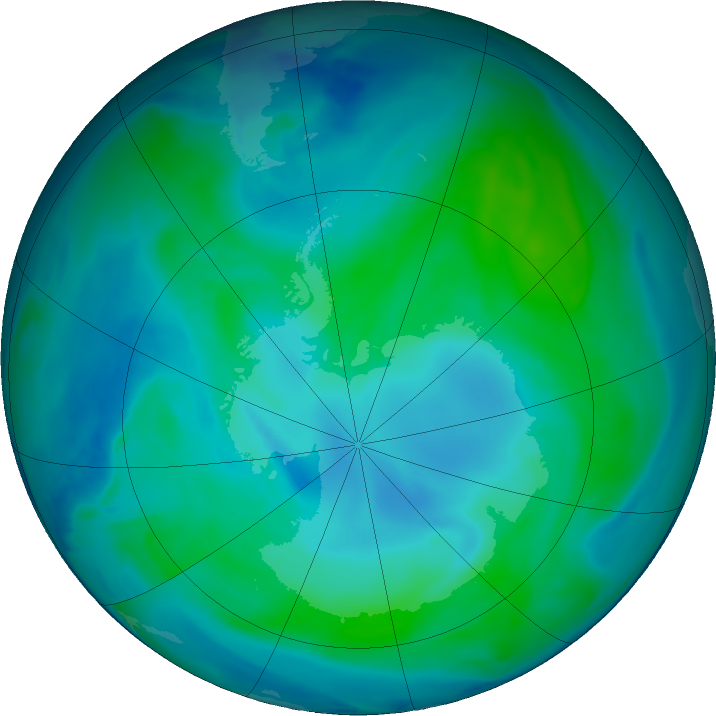 Antarctic ozone map for 21 January 2022